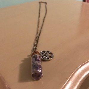purple stone necklace with tree of life charm